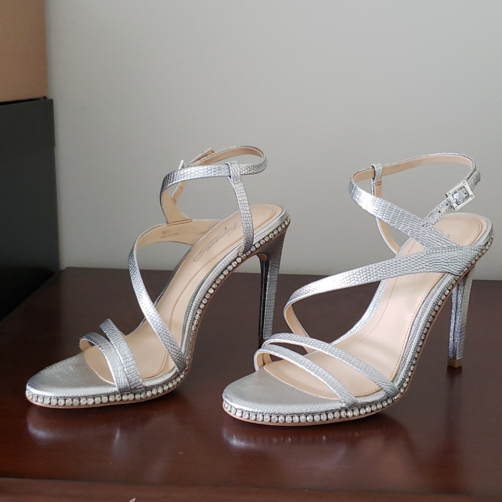 Silver Leather Strappy Heels